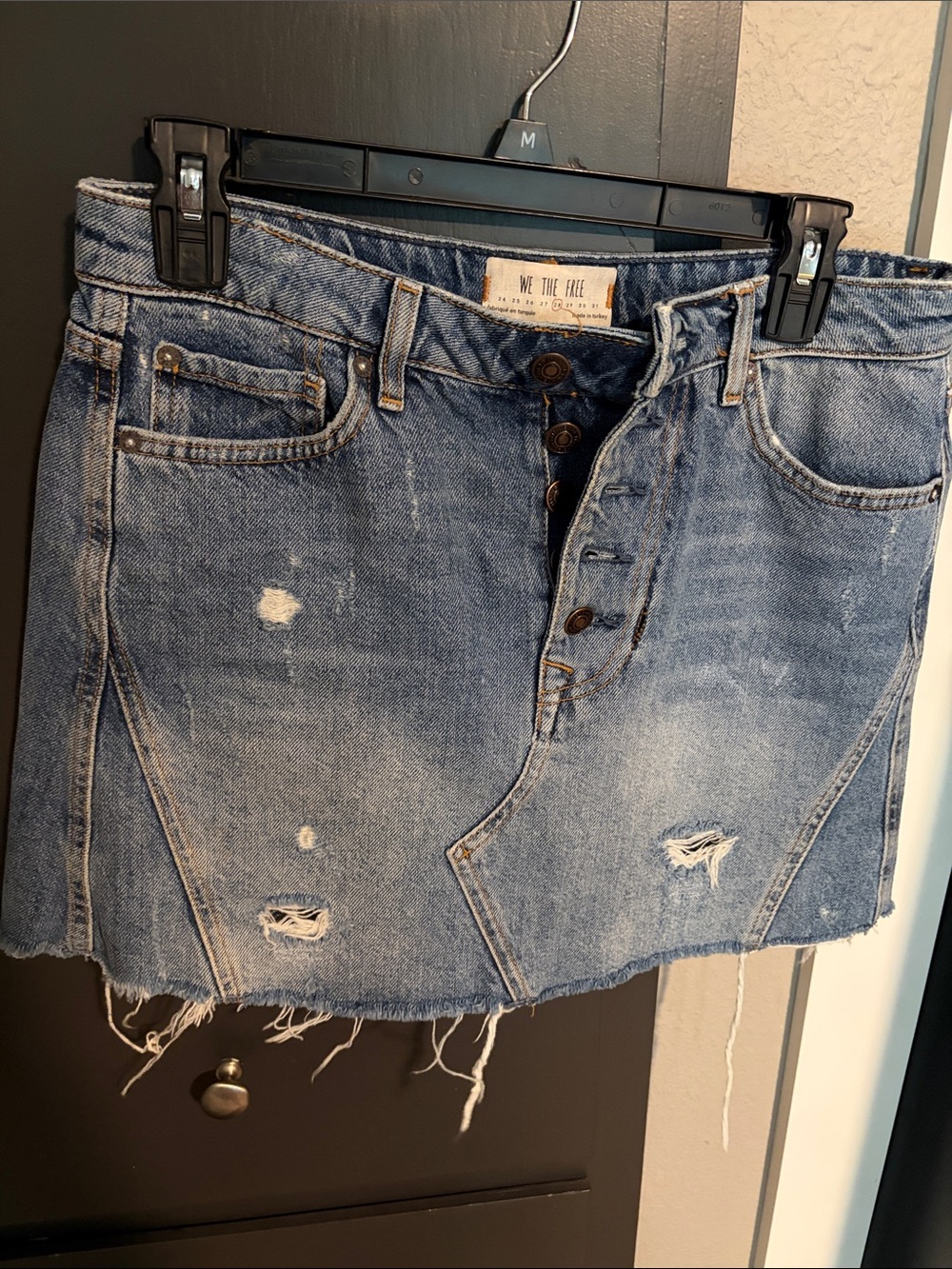 We The Free Distressed Denim Mini Skirt - Medium Wash Blue